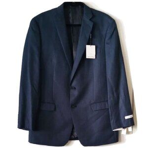 NWT $295 Calvin Klein Slim Fit 2-Button Herringbone Blazer 44L Blue Fully Lined